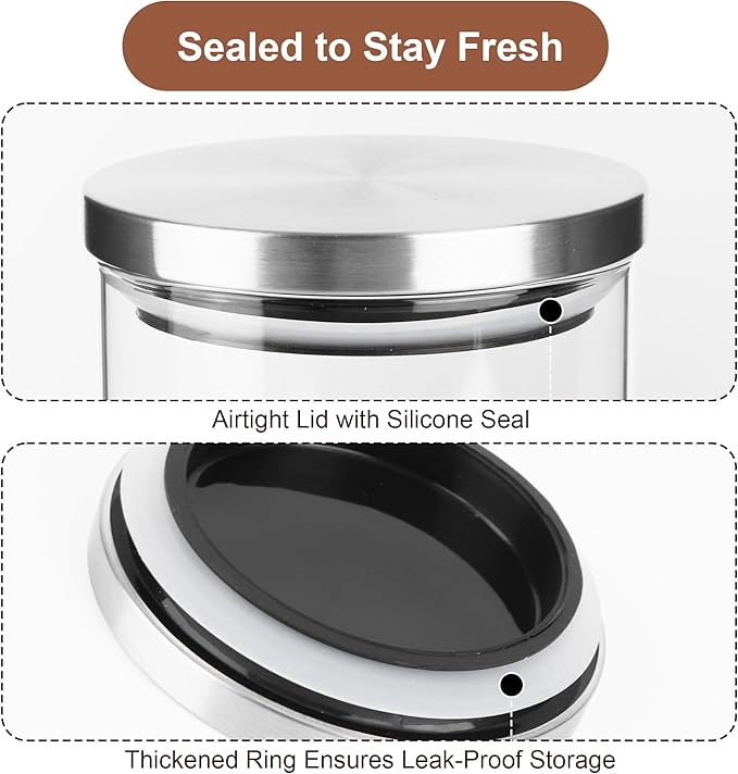 Airtight Coffee Bean Container Set - 2×50oz Glass Coffee Canisters with Scoop & Shelf, Clear Ground Coffee Storage Jars with Lids for Coffee Bar, Sugar, Tea, Nuts & Kitchen Countertop