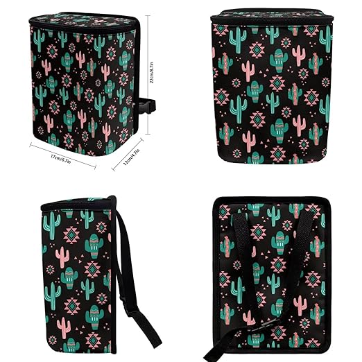 Green Cactus Aztec Car Trash Can Mini Auto Garbage Bin with Lid Lightweight Hanging Car Rubbish Bags for Back Front Seat