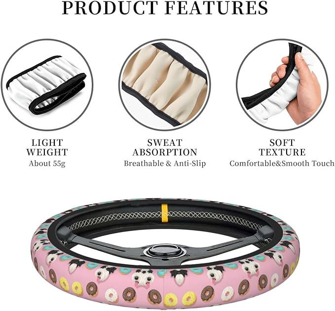 Old English Sheepdog Pattern Car Steering Wheel Cover, 15 Inch Steering Wheel Cover Stylish Decor for Most Cars
