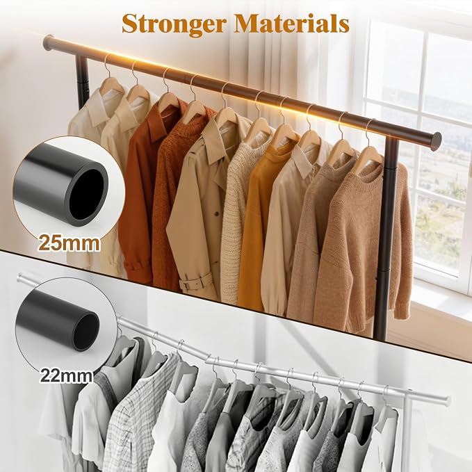 EAGMAK Sturdy Clothing Racks with Shelf, Metal Clothes Rack with Leveling Feet for Hanging Clothes, Freestanding Garment Coat Rack for Bedroom, Apartment & Small Spaces, Black