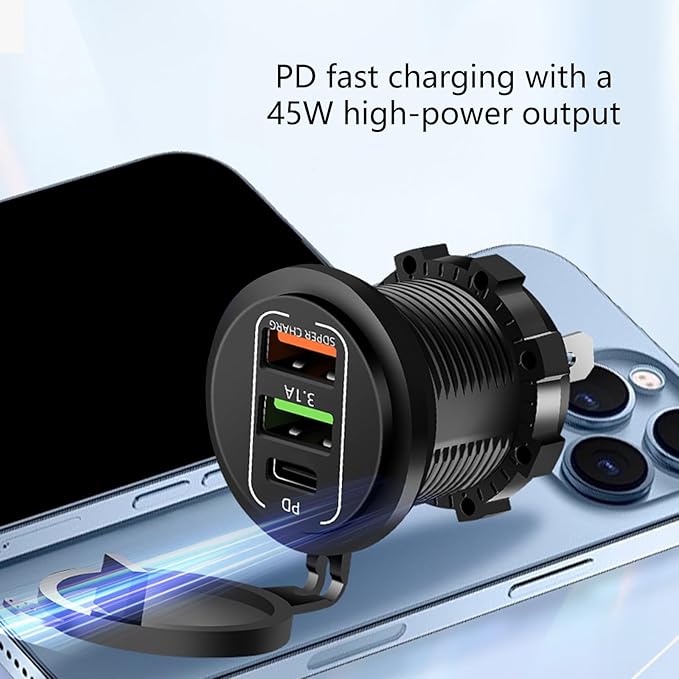 Double USB C Ports 45W High Speed Car Heavy Duty for Trucks Boats Multi Port Car Chargers with Dustproof Cover