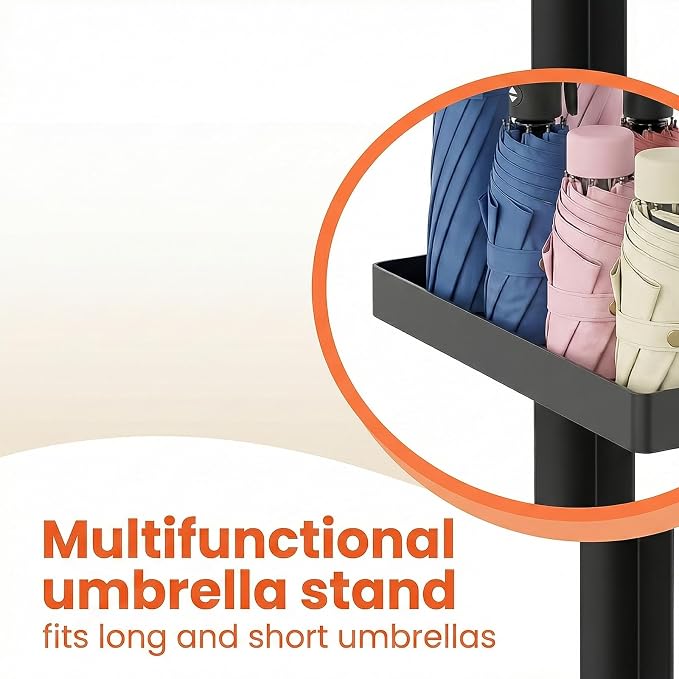 Umbrella Stand, Metal Umbrella Stand Indoor, 26 Inch Umbrella Holder for Entryway, Shelf for use with Small Umbrellas and Bottom Drip Tray for use with