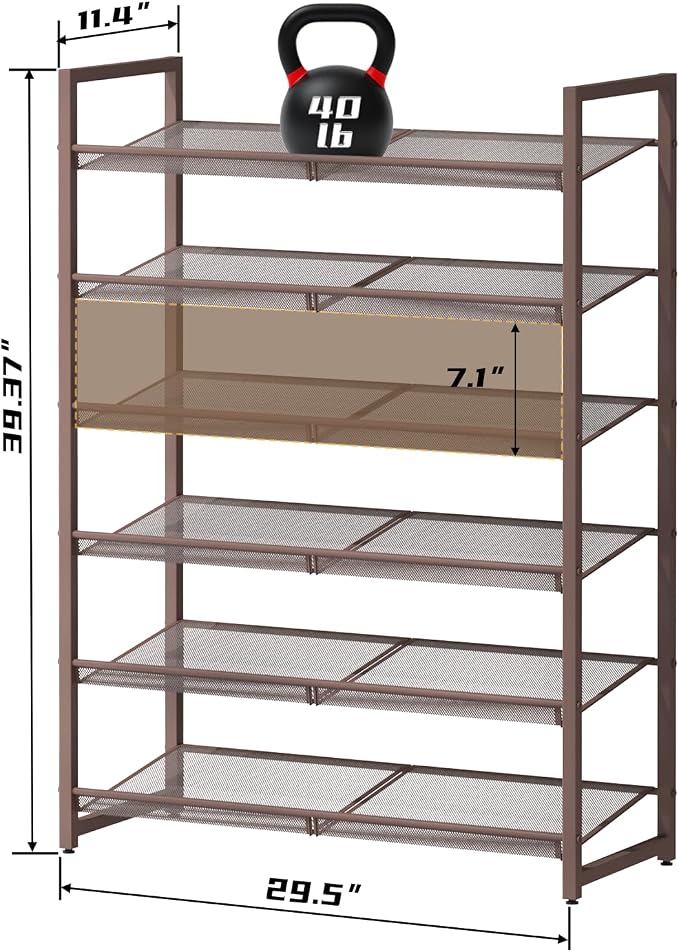 6-Tier Metal Large Shoe Rack,Tall Shoe Rack for Closet,entryway,Garage, with Adjustable Flat or Angled Shelves, Hold 20-26 Pairs Shoes