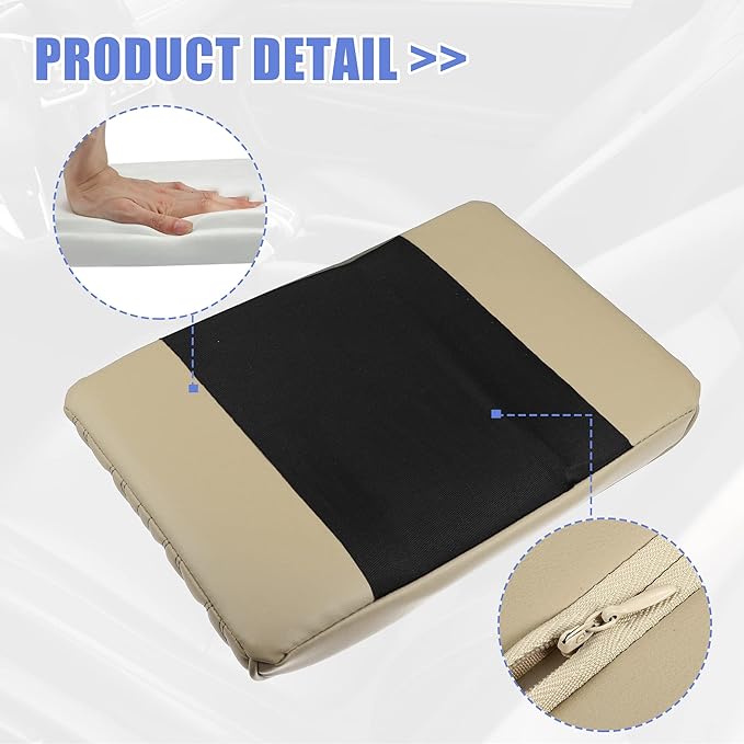 X AUTOHAUX Beige Vehicle Auto Armrest Cushion Cover Vehicle Center Console Cover Box Pad Waterproof Cushion Pad Protector Car Decoration Accessories