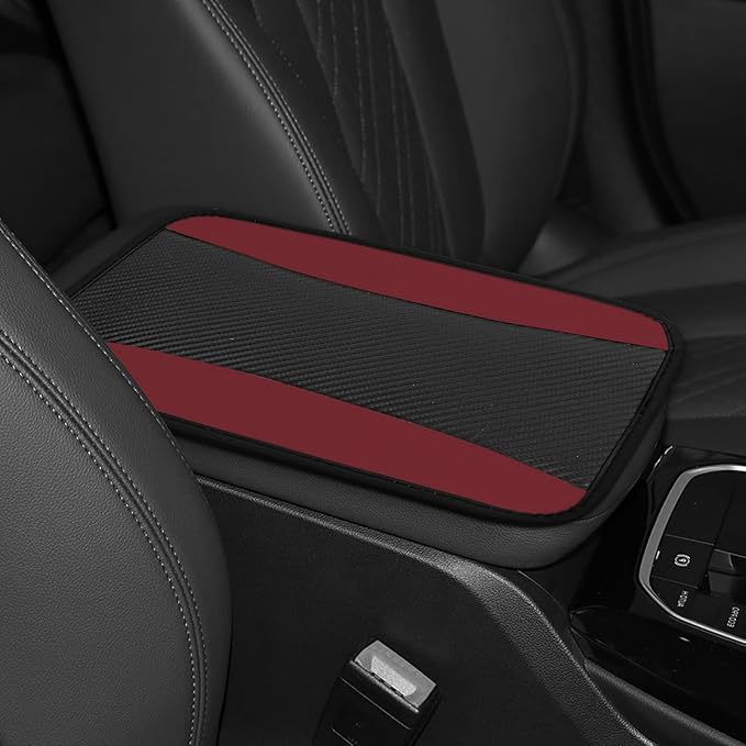 Hovom Car Center Console Cover, 12.72"×7.15" Leather Armrest Cover for Cars, Stylish Auto Armrest Cushion Pad, Anti-Scratch Vehicle Arm Rest Protector, Universal Interior Car Accessories (Wine Red)