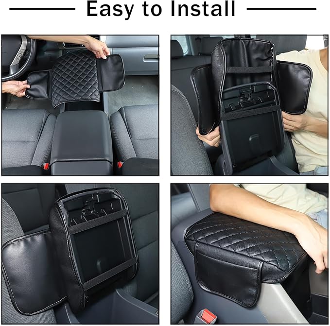 Center Console Armrest Cover for Honda Pilot 2003 2004 2005 2006 2007 2008 Accessories, Leather Armrest Lid Cushion Pad, Armrest Seat Box Cover Mat with Pockets (Black)