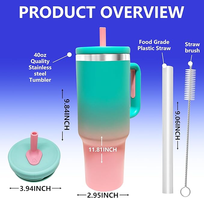 40-OZ Insulated Water Bottle,Insulated Stainless Steel Tumbler,Reusable Cold Drink Thermos,BPA-Free, Double-Wall Stainless Steel Water Bottle (Aqua Pink, 40, Fluid Ounces)