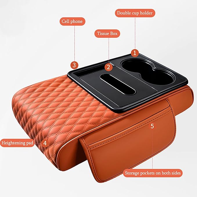 Car Armrest Center Console Cover for BMW X3 F25 2011 2012 2013 2014 2015 2016 2017, Center Console Pad with Cup Holder, Multifunctional Armrest Cushion,F Orange