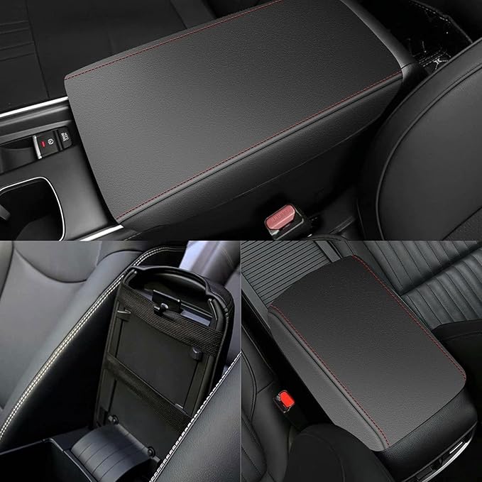 AOMSAZTO Armrest Covers for 2011-2016 Jeep Compass Black with Red Stiches