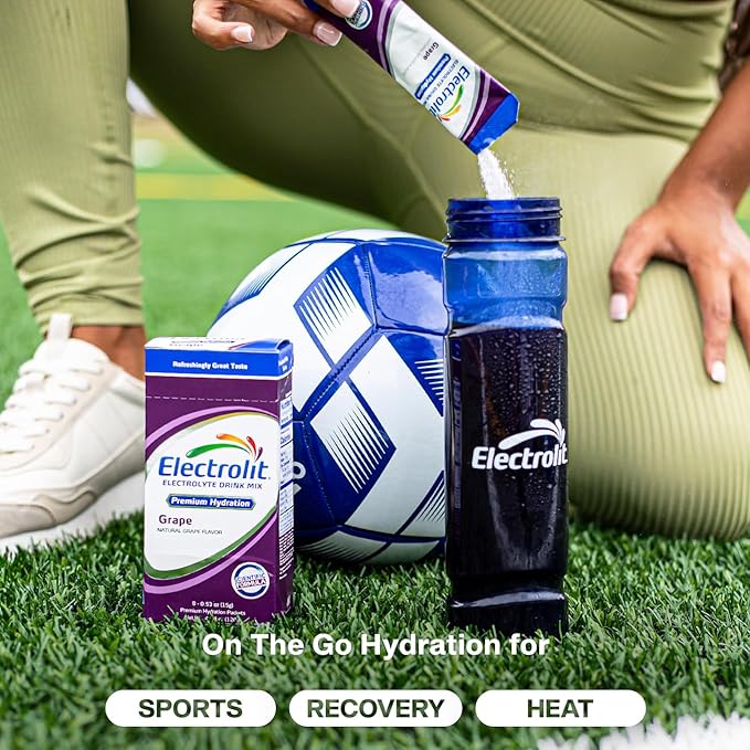 Electrolit Electrolytes Powder Packets, Grape 8 Pack, Powdered Hydration Packets for Dehydration & Rehydration, Post Workout Flavored Hydrating Drink Mix, Gluten Free Daily Water Enhancer Sticks