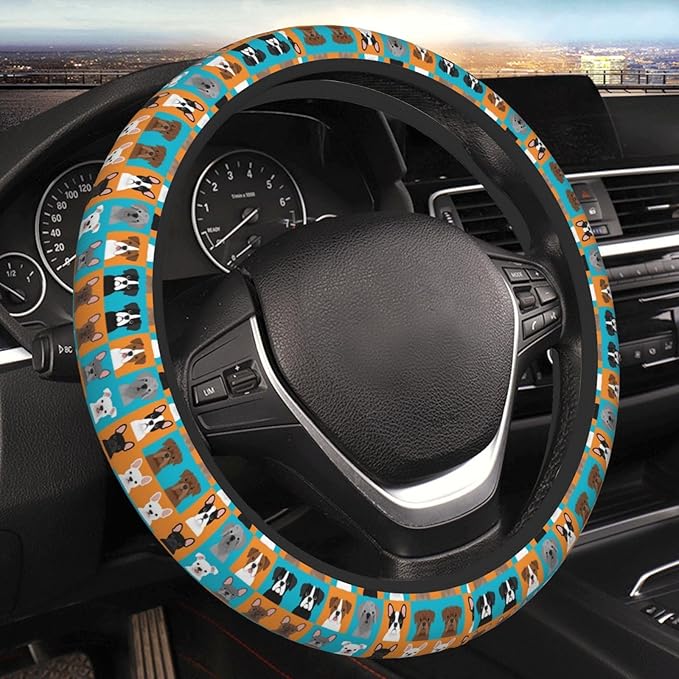 Art-Bulldog Neoprene Steering Wheel Covers Women Men Car Accessories, Universal 15 Inch Fit Auto, Suvs, Truck