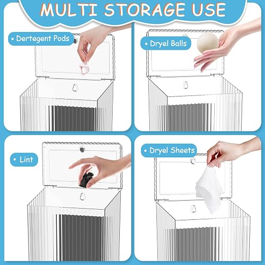 Sealegend Magnetic Slim Trash Can Wastebasket with Lid, Lint Bin, Storage Bins Perfect for Kitchen, Fridge, Cabinet, Bathroom, Laundry Room Organization, Clear