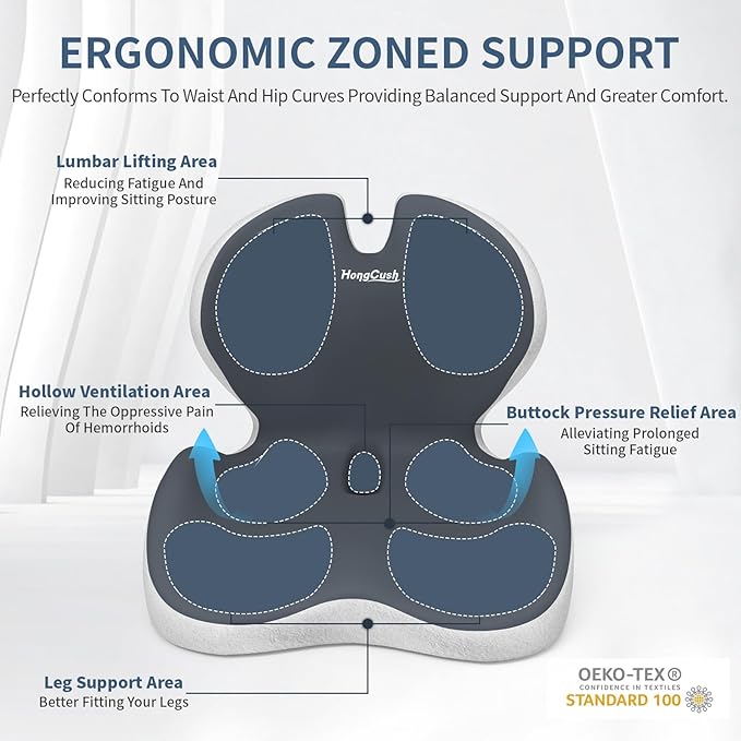 Lumbar Support Seat Cushion: Ultimate Support for Office & Car - Relieve Back Pain & Sciatica with Ergonomic Memory Foam, Adjustable Strap Included