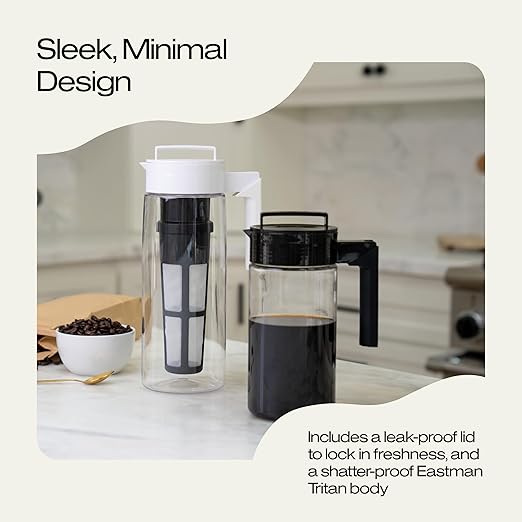 Takeya Tritan Cold Brew Coffee Maker - Airtight Pitcher with Leak-Free Lid - BPA-Free ColdBrew Maker with Silicone Handle - Dishwasher-Safe Pitcher for Homemade-Cold-Brew - 2 Quart,Black,(Pack of 4)
