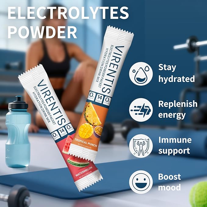 32 Sticks Electrolytes Powder Packets Sugar Free Hydration Packets, 8 Flavors Liquid Daily IV Electrolyte Drink Mix for Rehydration with 8 Electrolytes & 6 Vitamins, 0 Calorie, Low Sodium