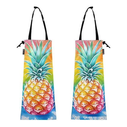 ALAZA Hanging Car Trash Bags Garbage Bag Trash Can for Back Seat Small Colorful Pineapple Washable Storage Bag Retractable 2 Pack