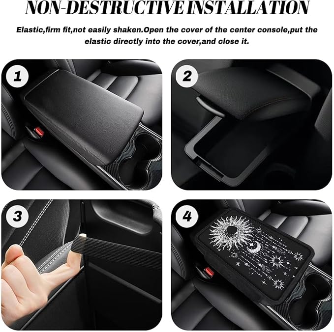Dreaweet Center Console Cover Cute Sun and Moon Car Accessories for Women,Soft Car Armrest Cushion with Pockets Comfortable Car Arm Rest Cover Pad Washable Console Covers for Truck SUV