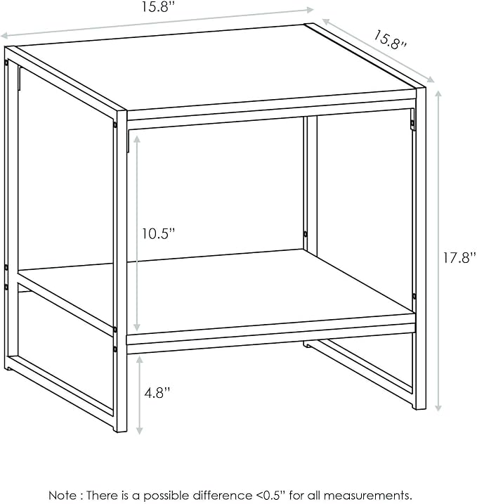 FURINNO Camnus Modern Living 2-Tier End Table, Americano, 15.9 in x 15.75 in x 18 in