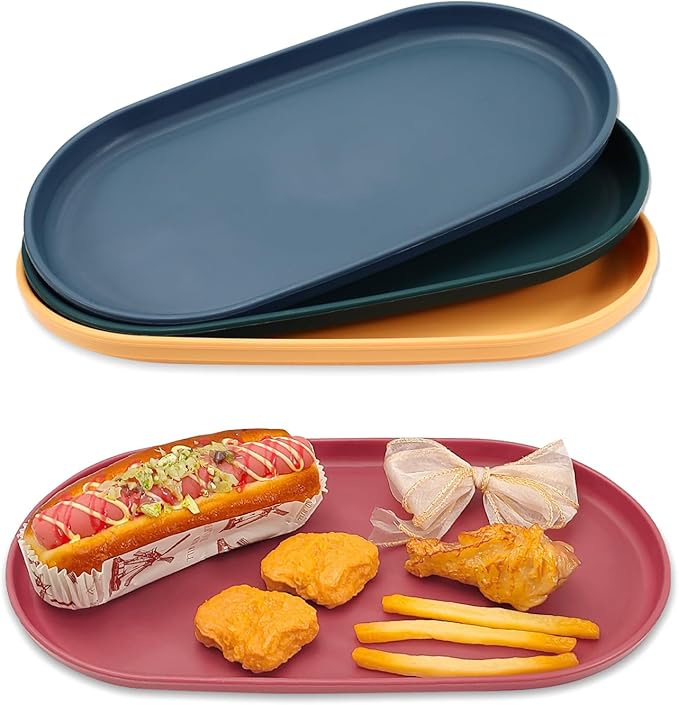 4Pcs Oval Serving Tray, 12 x 6.7in Plastic Tray Food Tray, Colourful Serving Platters for Party Entertaining Snack Dessert Coffee Table, Medium