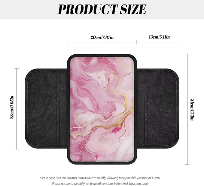 Dreaweet Car Center Console Cover Pink Marble Print Car Armrest Cover Center Console Covers with 2 Storage Pockets,Soft Comfortable Car Arm Rest Cover Pad for Women