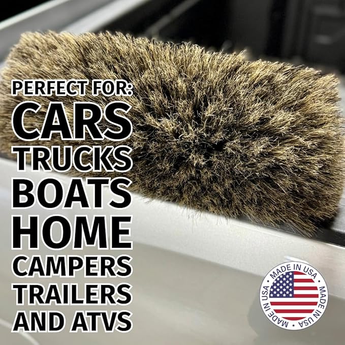 Montana Original Tri-Angle Boar’s Hair Car Wash Brush | Soft, Scratch-Free Cleaning | Telescopic Handle for Large Vehicles | MB-1800-H