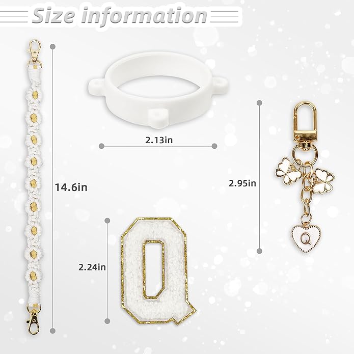 Compatible with Owala Water Bottle Accessories, Cute Letter Charm Set with Boho Handle Strap, Monogram Sticker, Silicone Ring, Keychain Decoration, for FreeSip 24 32 40oz, Owala Kids, Tumbler Gift