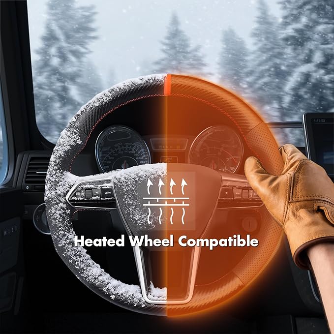 MEWANT Hand Stitch Steering Wheel Cover for Audi A6 2019-2022 A6 Allroad 2020-2022 A7 2019-2022 RS 6 Avant 2021-2022 RS 7 2021-2022 S6 2020-2022 Faux Leather PU Carbon Fiber DIY Interior Accessories