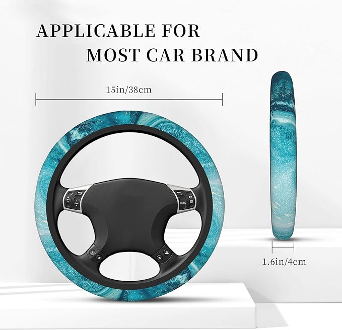 Blue Marble Steering Wheel Cover for Women Men Girls, Universal 15 Inch Anti Slip Steering Wheel Protector Car Accessories Interior for Auto Truck SUV