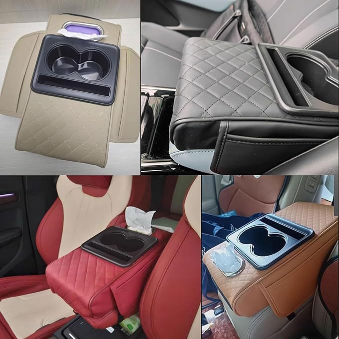 Car Armrest Cushion for Toyota Corolla X E140, E150 2006 2007 2008 2009 2010 2011 2012, Car Center Console Cover Armrest Pad with Cup Holder and Tissue Box, Car Accessories,Red