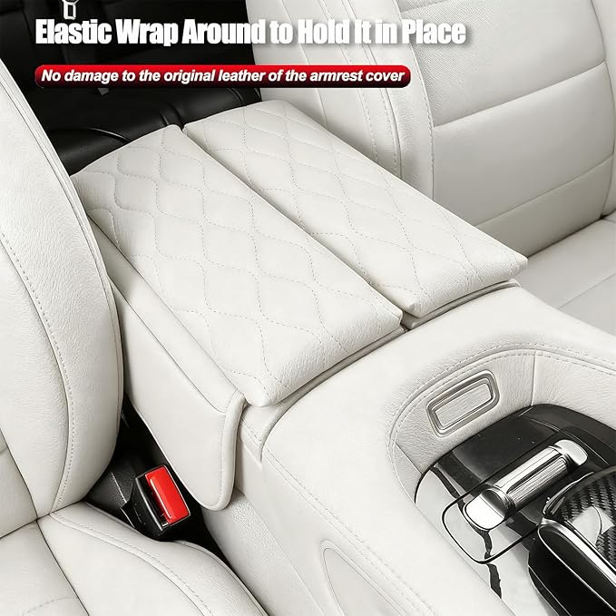 Egreat Center Console Armrest Cover for Mercedes Benz GLE 350 450 W167, GLS 450 X167 2020-2025, Leather Armrest Console Cover with Side Storage Pockets (for GLE GLS-White)