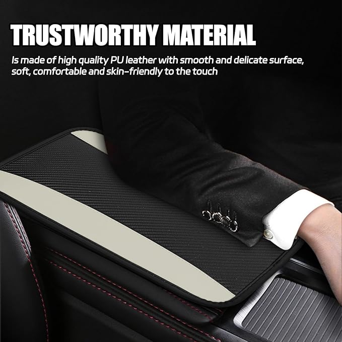 Hovom Car Center Console Cover, 12.72"×7.15" Leather Armrest Cover for Cars, Stylish Auto Armrest Cushion Pad, Anti-Scratch Vehicle Arm Rest Protector, Universal Interior Car Accessories (White)