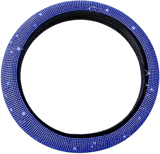 Bling Diamond Steering Wheel Cover, Universal Fit 14.5-15 Inch, Elastic No Inner Ring, All Season Car Decor(Blue)