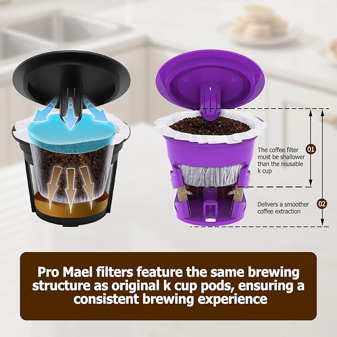 Pro Mael Disposable K Cup Filters with Lid, Coffee Filter Paper for Keurig Brewers Single Serve 1.0 and 2.0, Use with Reusable K Cup Pods (100 Count, Natural Unbleached)
