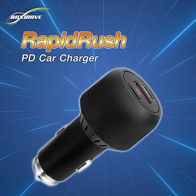 BoxWave Universal RapidRush PD Car Charger (95W), Fast, 2 USB Charger - Jet Black, Car Charger for Smartphones and Tablets