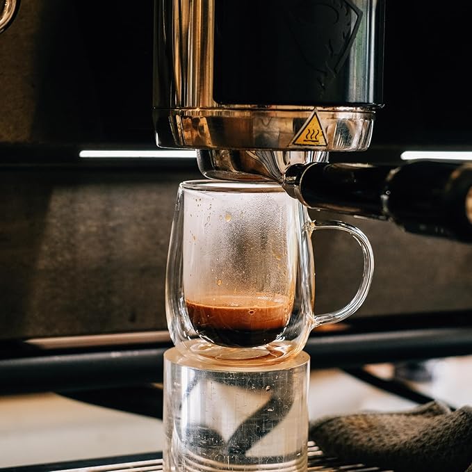 Espresso Cups, 7.4oz/210ml Double Walled Glass Coffee Mugs Set of 4, Clear Hand Blown Insulated Glass Coffee Cups with Handle for Espresso, Cappuccino, Latte, Americano, Coffee Lovers Gift