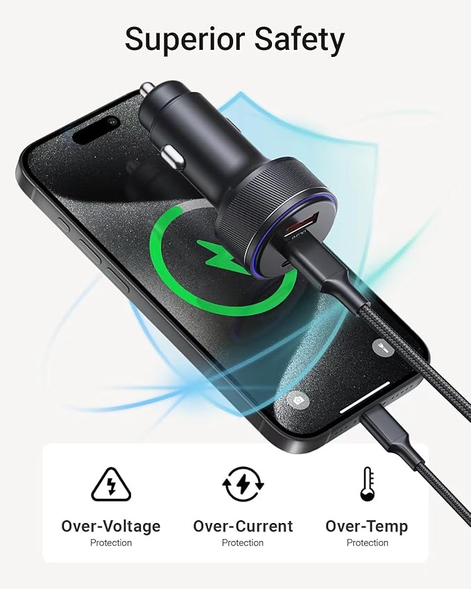 Car Charger for iPhone 16/16 Pro Max USB C Fast Charger,2Pack 90W 3-Port Charger Adapter for iPhone 16/16 Plus/16 Pro/16 Pro Max/15/14/Pro Max/AirPods4/ iPad Pro/Mini, (USB C to C Cable)