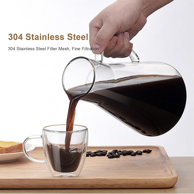 Haofy Cold Brew Coffee Maker, Thickened Borosilicate Glass with 304 Stainless Steel Filter, Airtight Sealing for Freshness, for Ice Tea Hot Tea Fruit Drinks (1600ML)
