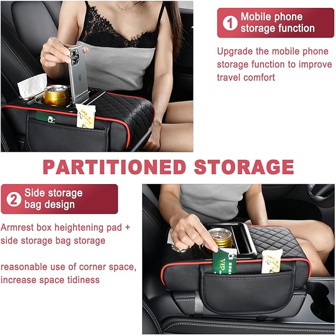 Car Armrest Storage Box for Nissan Hardbody (D21) 1986–1997, Center Console Organizer with Side Pocket, Ergonomic Memory Foam Armrest Cushion, Car Elbow Support Pad,A Black