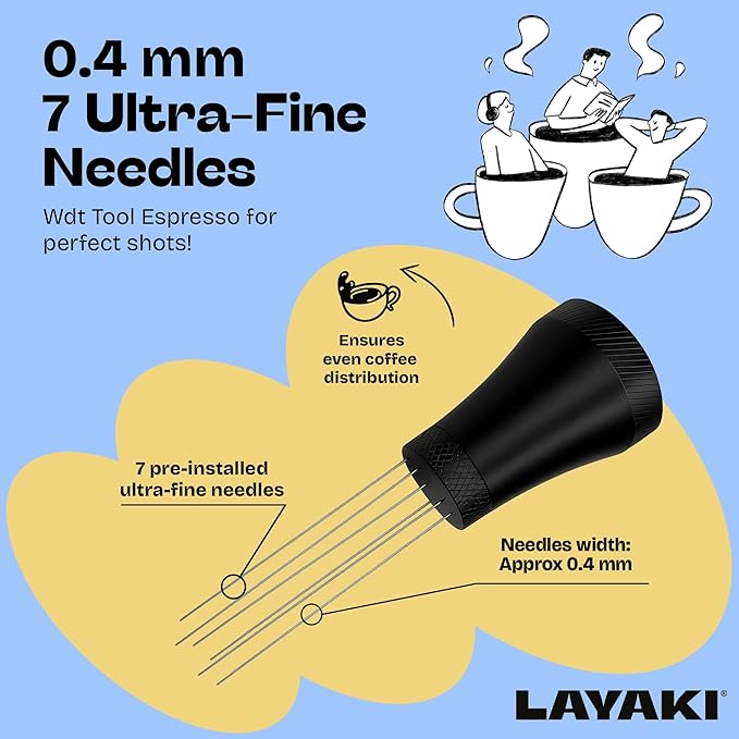 WDT Tool Espresso Accessories – Espresso Distribution Tool with 14 Replaceable 0.4 mm SUS 304 Needles for Even Extraction, Rich Crema & Bonus Coffee Gift