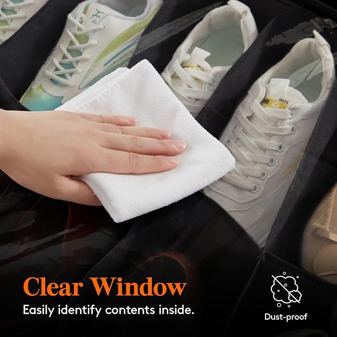 Lifewit Under Bed Shoe Storage Organizer 2 Pack(16 Shoes Cells+4 Boots Cells), 4.3 Inches Profile Fabric Shoes Container Box with Clear Cover, Foldable Storage Bag with 2 Handles, Fits 24 to 40 Pairs