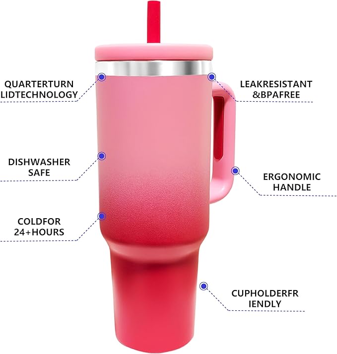 40-OZ Insulated Water Bottle,Insulated Stainless Steel Tumbler,Reusable Cold Drink Thermos,BPA-Free, Double-Wall Stainless Steel Water Bottle (Pink Gradient, 40, Fluid Ounces)
