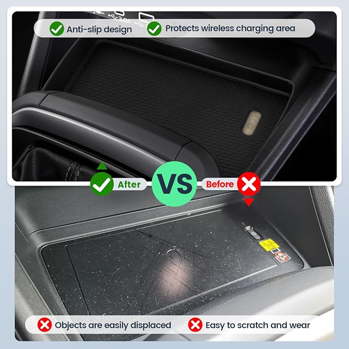 Center Console Wireless Charging Mat Compatible with Subaru Crosstrek 2025/Impreza 2024 2025, Anti-Slip Waterproof Silicone Protective Pad Interior Accessories Black