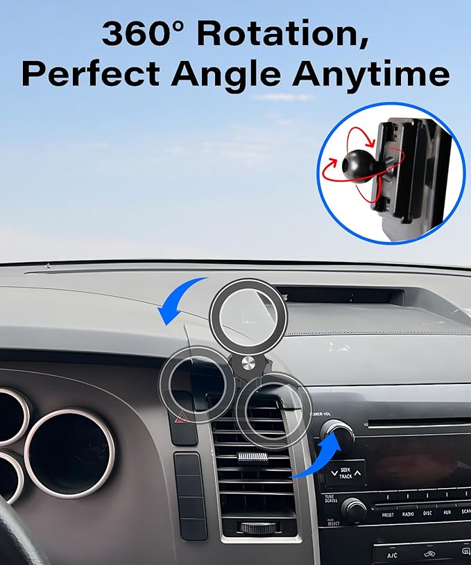 Car Phone Holder for Toyota Tundra 2007-2013 /Sequoia 2008-2017 Accessories Compatible with MagSafe Hands-Free 360° Rotation Adjustable Cell Phone Mount Does Not Affect Air Vent