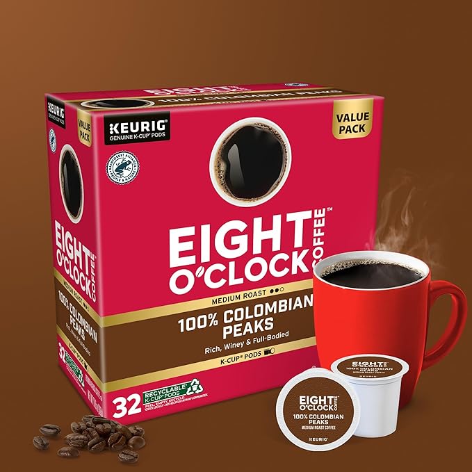 Eight O'Clock Coffee Colombian Peaks -Serve Keurig K-Cup Pods,Medium Roast Coffee Pods,32 Count (Pack of 2)