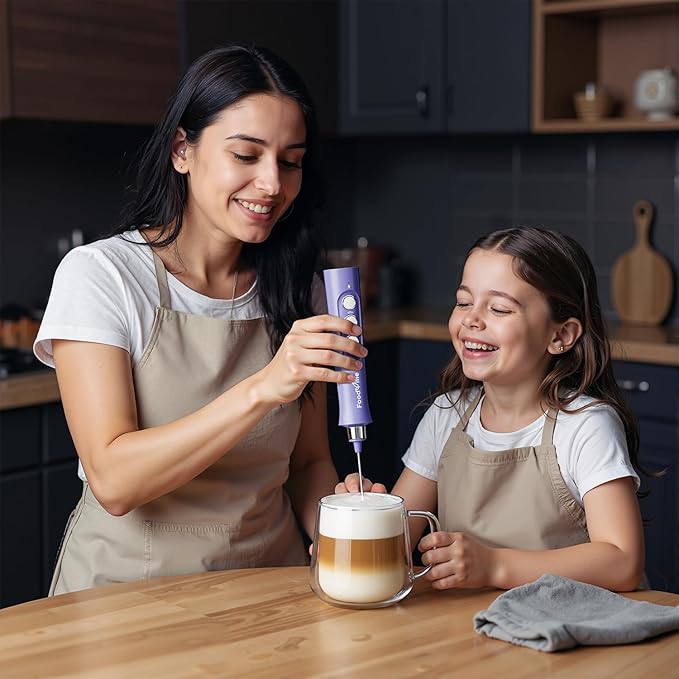 MF02 Rechargeable Milk Frother Handheld Foam Maker with Stainless Whisk for Cappuccino, Latte, Bulletproof Coffee, Keto Diet, Protein Powder, Matcha (Ultra Violet)