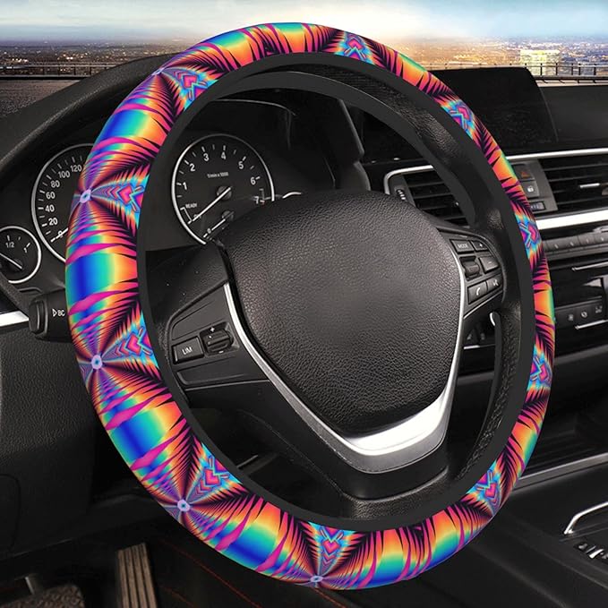 Neoprene Steering Wheel Cover Colorful Psychedelic Kaleidoscope Pattern Car Steering Wheel Cover Universal Fit for Most Cars