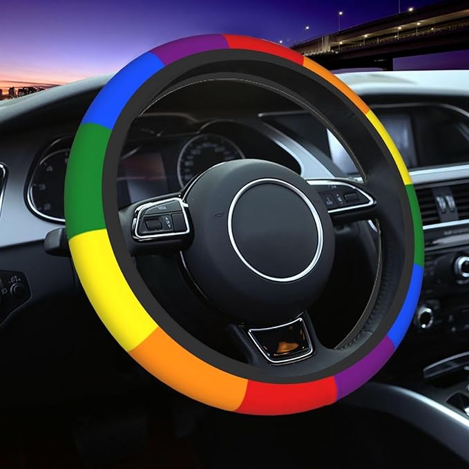 Gay Pride Steering Wheel Cover for Women Men Girls Car Accessories Decor Anti-Slip Neoprene Auto Steering Wheel Covers Protector Universal 15 Inch
