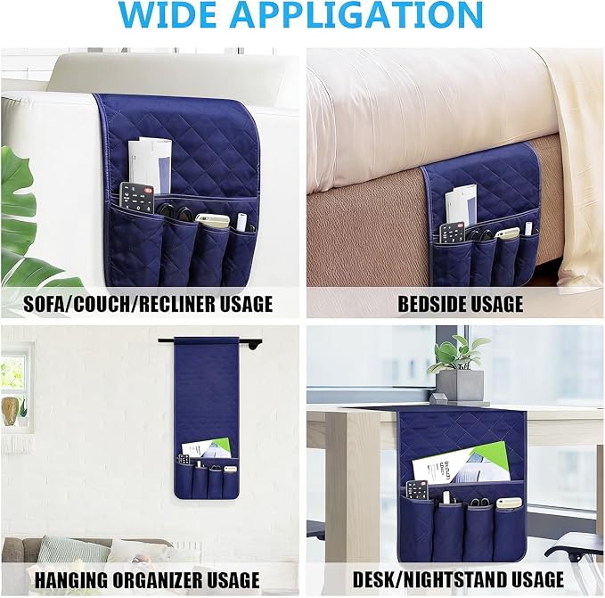 Armchair Caddy for Recliner, Couch Caddy Storage Organizer with 5 Pockets, Non Slip Sofa Arm Organizer for Remote Controls, Phone, Magazines, Tablet (Blue)