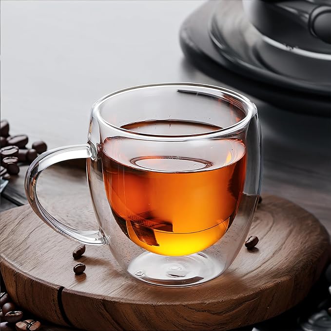 8oz Espresso Cups,Double Wall Glass Coffee Mugs Set of 2,insulated glass coffee cups,glass mugs with handles,borosilicate glass mug for Cappuccino,Latte,Americano,Tea,8oz (2 Pack)