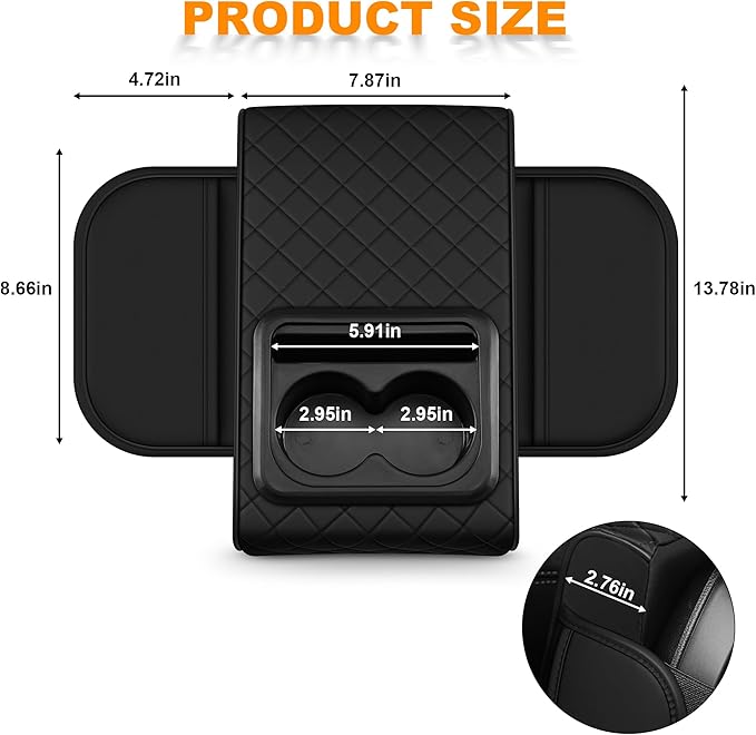 Armrest Cover for Car Fit for Jeep Grand Cherokee - Center Console Cover with Cup Holders and 2 Storage Pockets(Black)